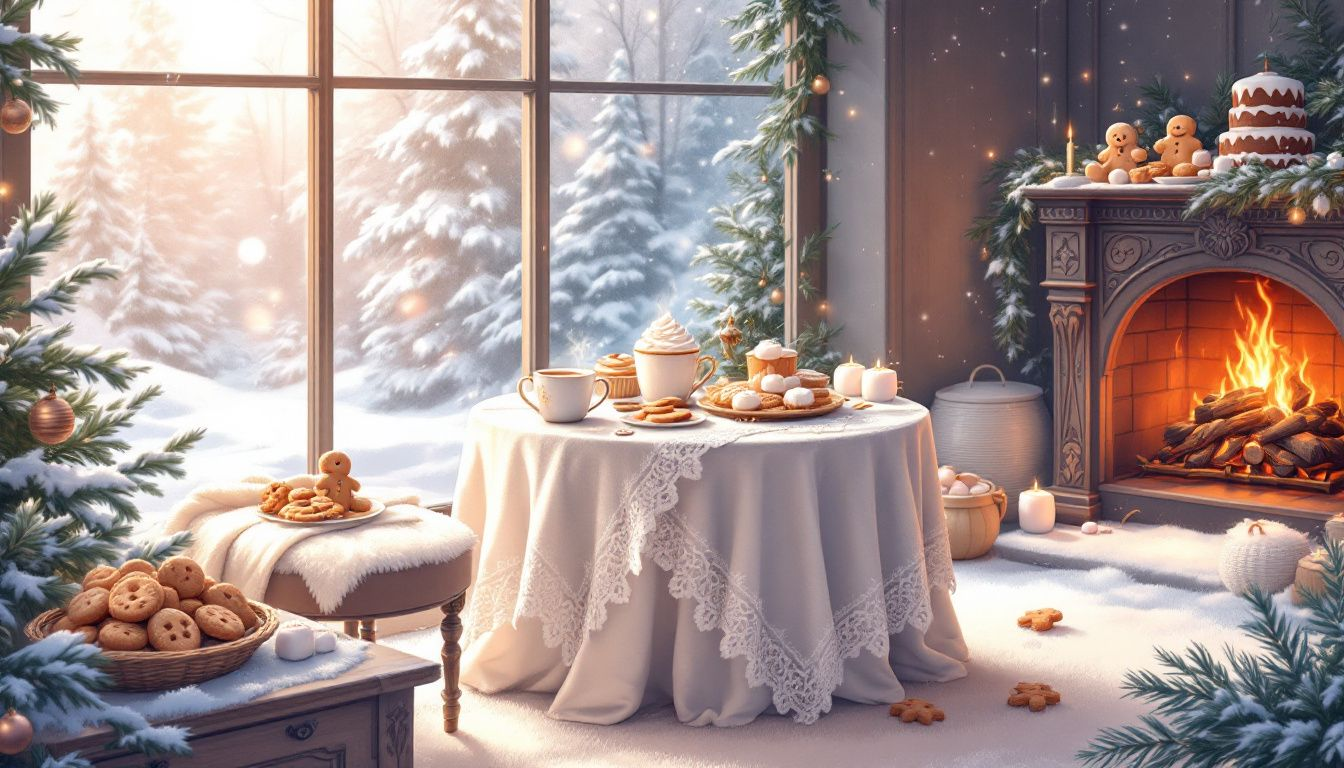 An ideal hot cocoa set with cozy elements and props.