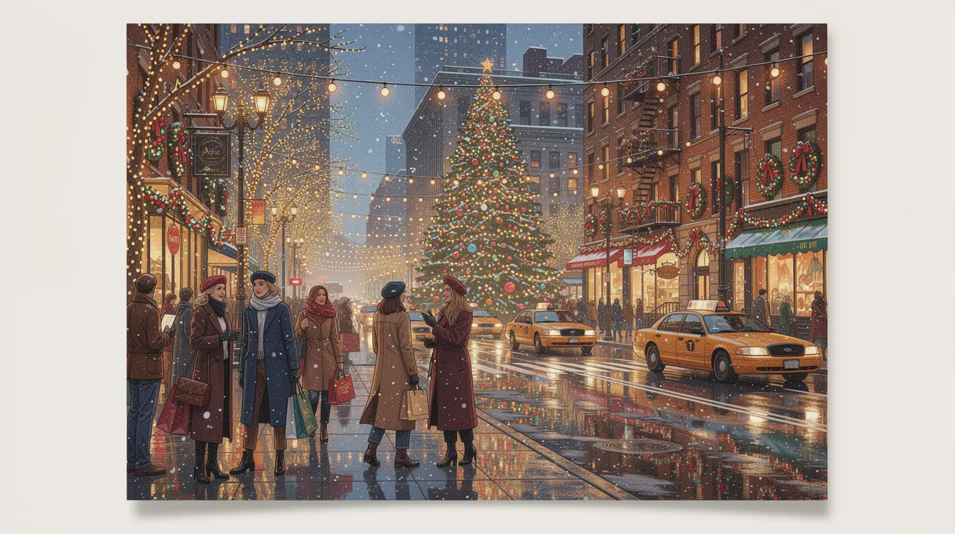 A beautifully designed Christmas card featuring a New York City winter scene.